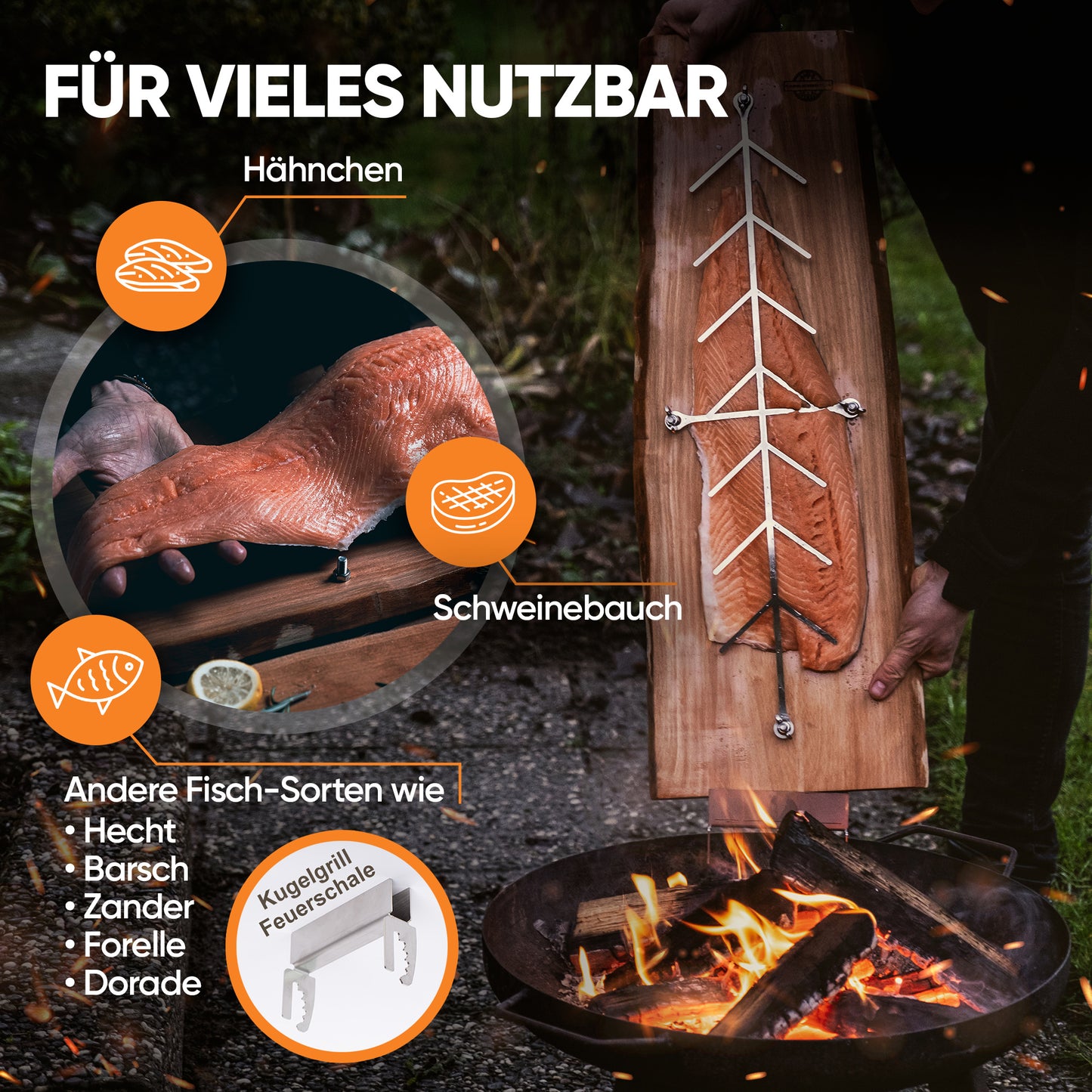 2er Set Halterung für Flammlachsbretter groß