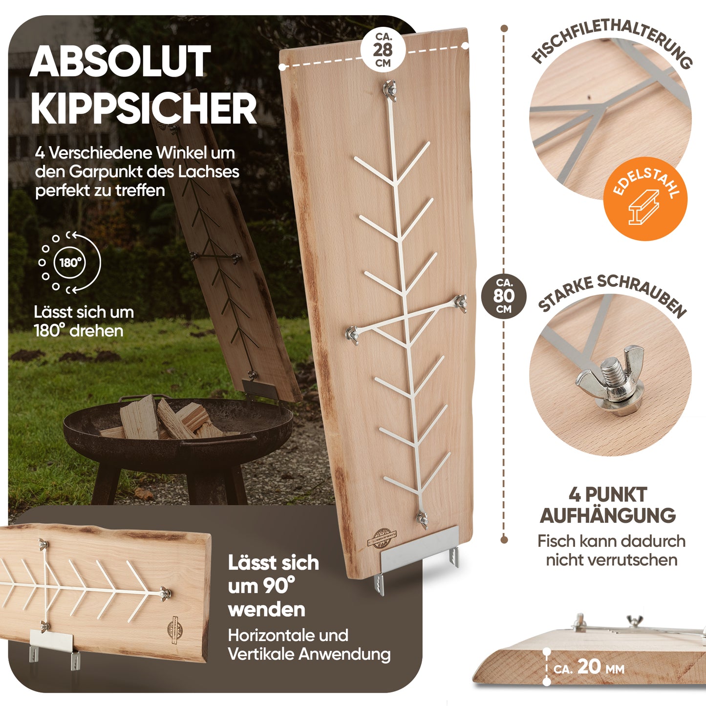 Flammlachsbrett Buche XXL rustikal