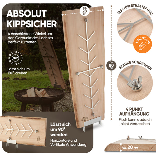 Flammlachsbrett Buche XXL rustikal