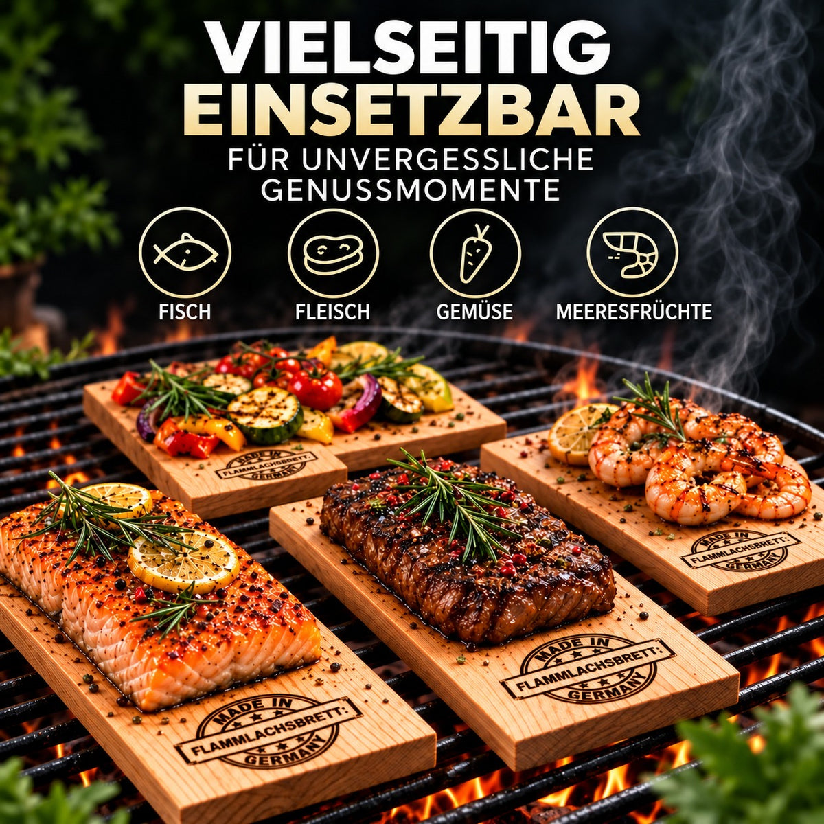 Räucherbrett Buche 6er Set - Grillplanken 30 x 14 x 2 cm - Made in Germany