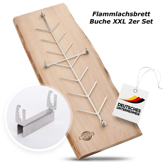 Flammlachsbrett Buche XXL rustikal 2er Set