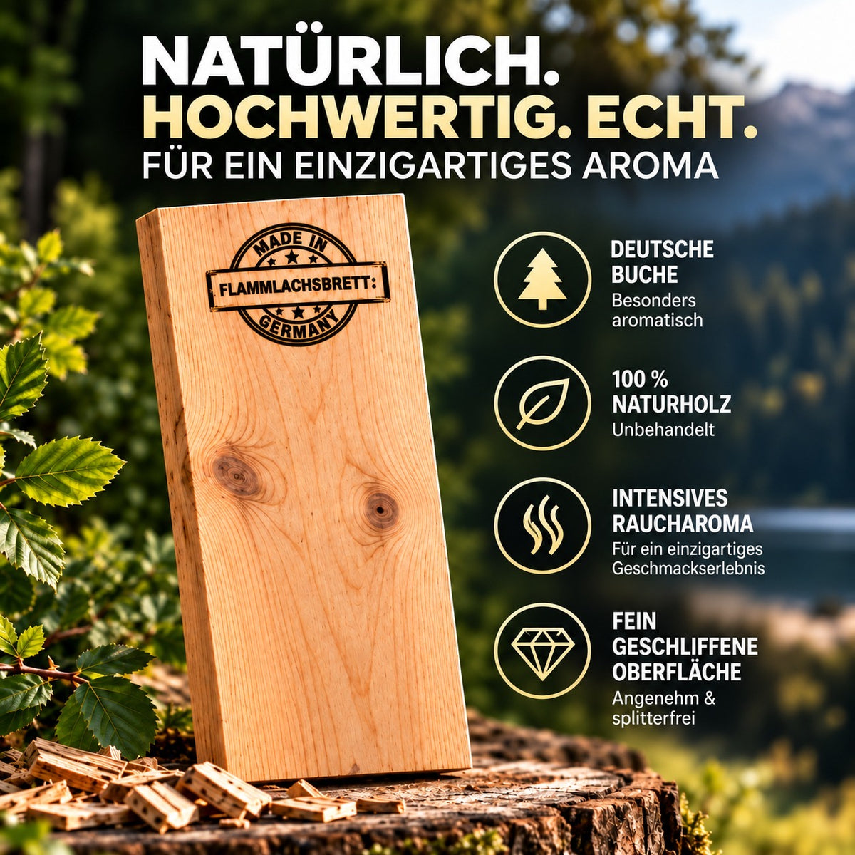 Räucherbrett Buche 6er Set - Grillplanken 30 x 14 x 2 cm - Made in Germany